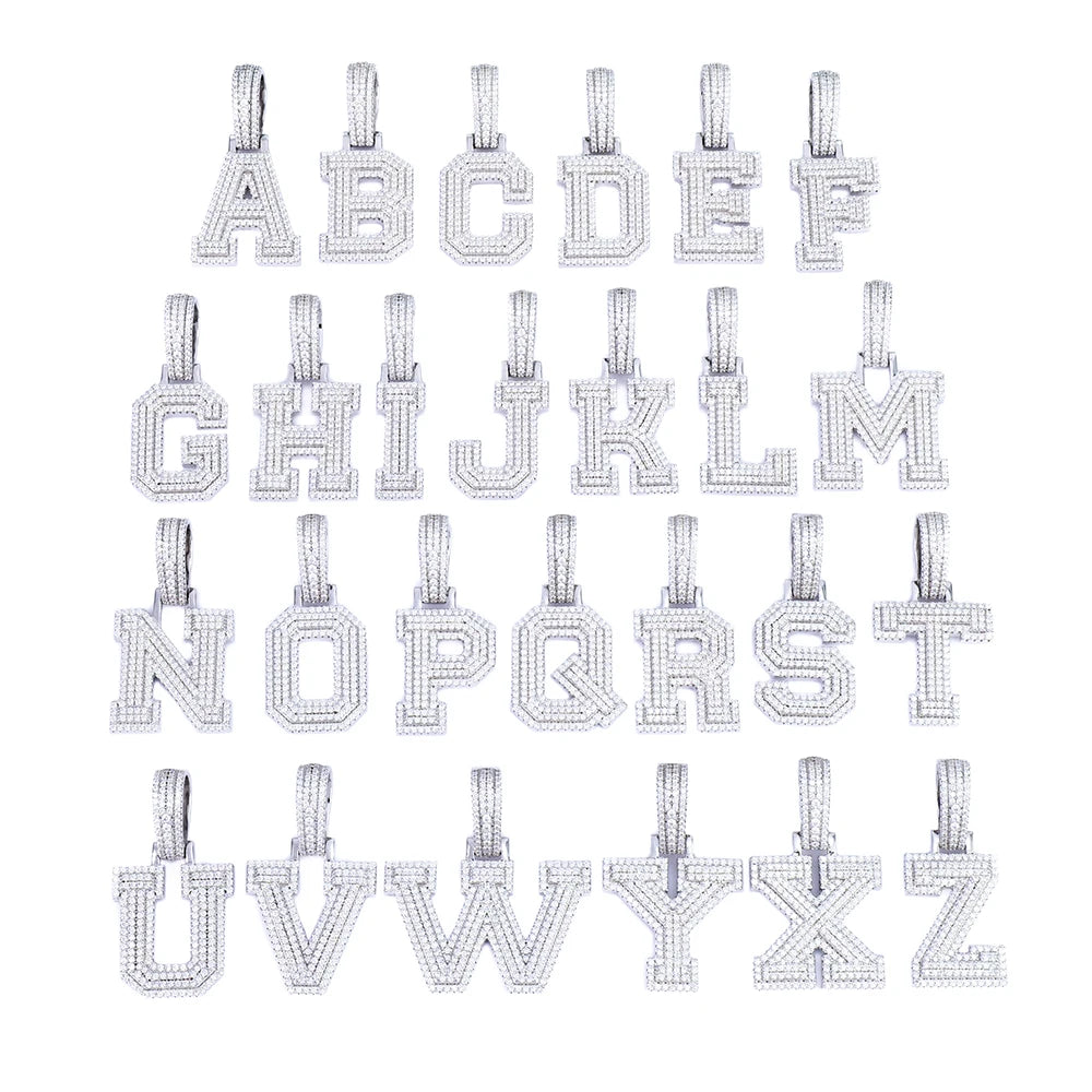 26 Initial Letters A-Z Pendant HIPHOP Fashion Jewelry for Youngster Pass Diamond Tester /VVS/ GRA 925 Silver Moissanite