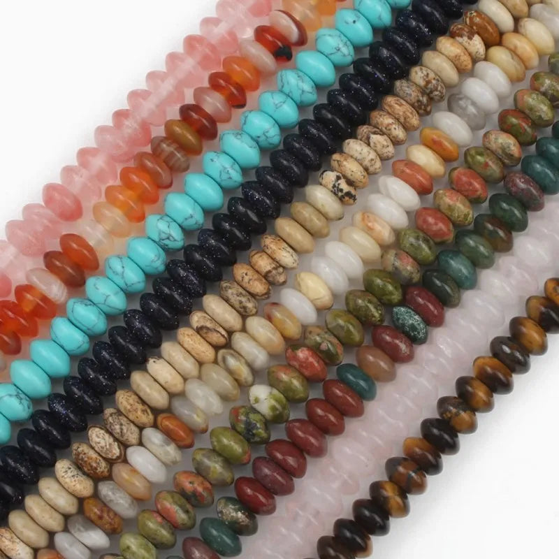 6MM Natural Stone Beads Jades Agates Opal Rondelle Spacer Loose Beads for Jewelry Making Necklace DIY