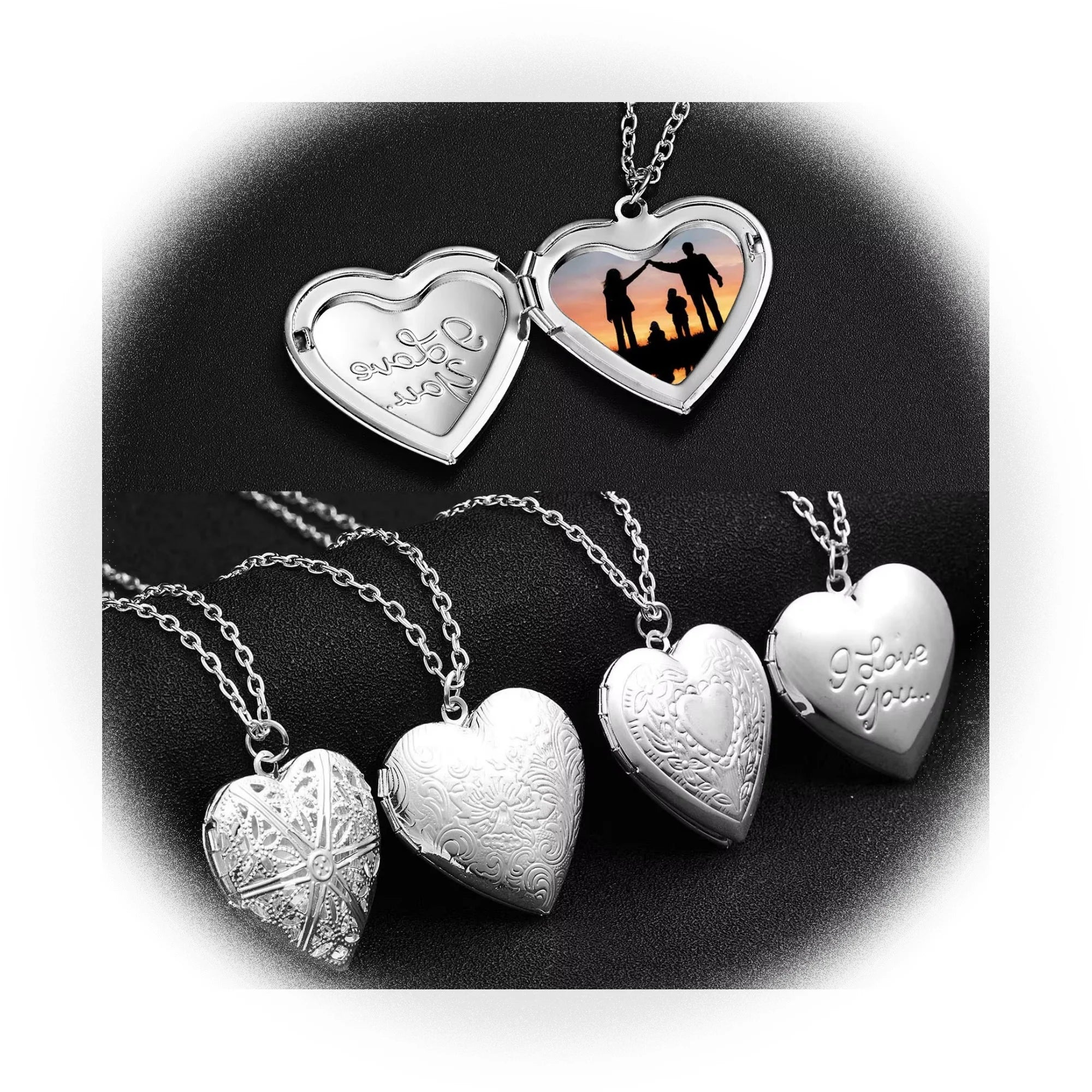 Openable Love Heart Locket Photo Pendant Necklace Silver Color Chain Memory Photo Frame Sublimation Chian Necklace for Couple