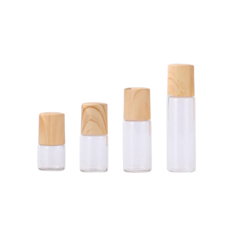 1ml 2ml 3ml Perfume Glass Bottle with Steel for Ball Roll-on and Wood Grain Lid MOQ 100pcs