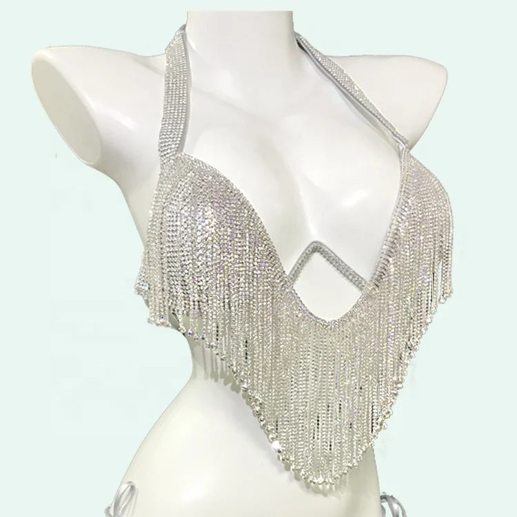 New Trendy Shiny Strap Crystal Bikini Set Diamond With Sparkle Diamond Rhinestone for Summer Beach Party