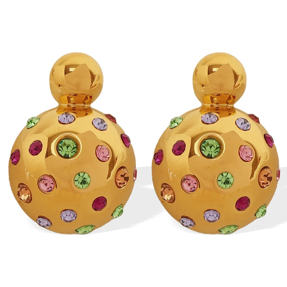 Fashion Colorful Bling Cubic Zirconia Stainless Steel Half Round Half Empty Stud Earrings High-Grade Luxury Trendy Jewelry