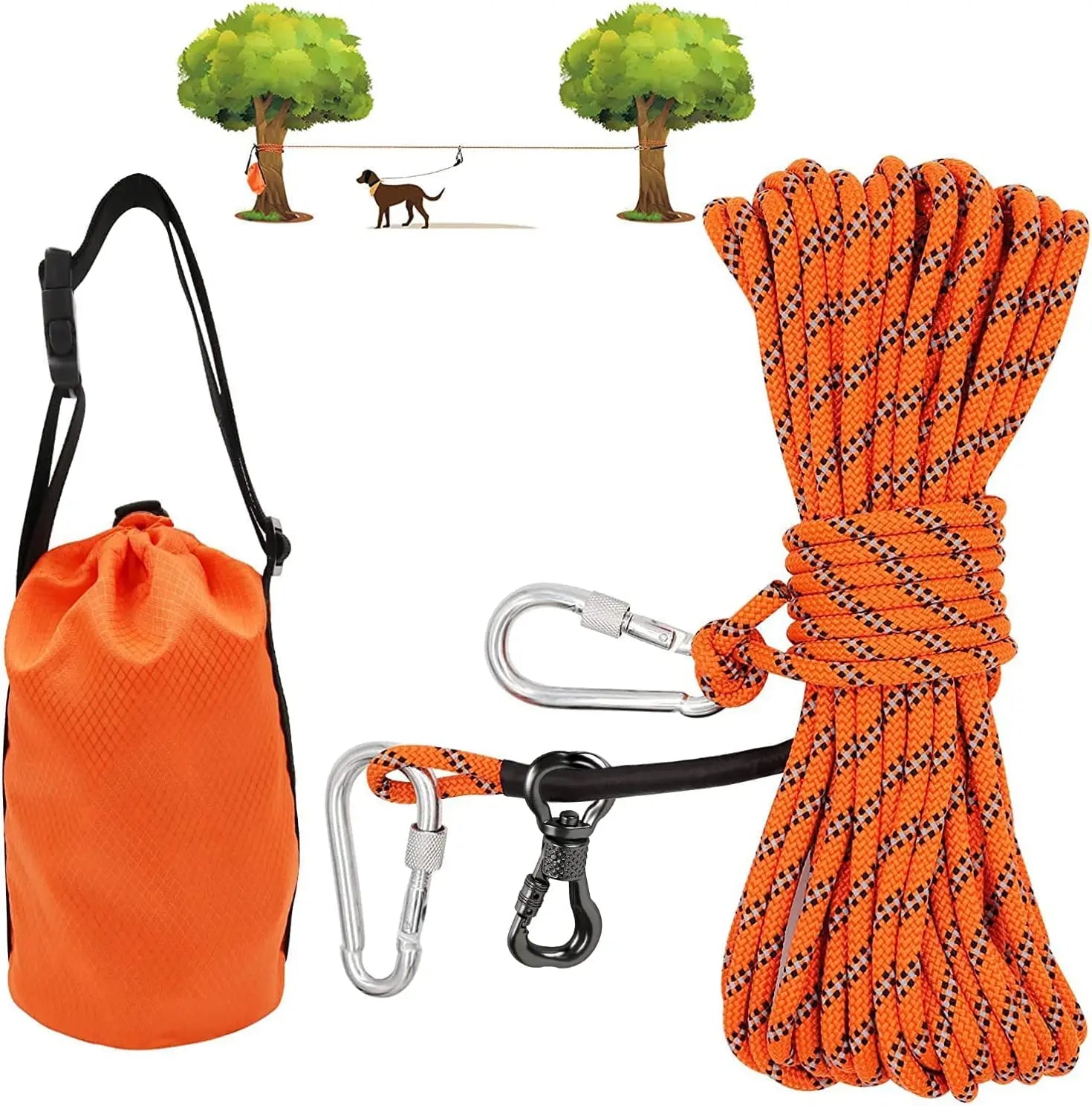 24ft 50ft 75ft 100ft Nylon Dog Lead with Scarf for Yard Camping Parks Outdoor Overhead Trolley System and Dog Tie Out Cable