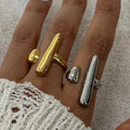 MICCI Women's 18K Gold Stainless Steel Chunky Fashion Rings Classic Style Hypoallergenic Non-Tarnish Silver Plated for Parties