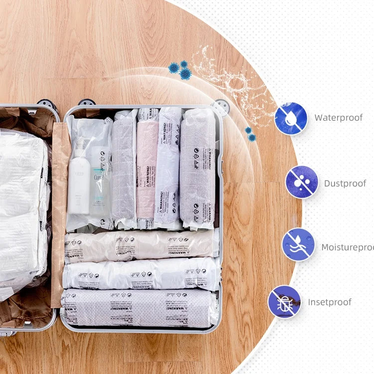 Hand Roll Space Save Travel Vacuum Compression Bag and Store Clothing in a Space-saving Vacuum Compression Bag