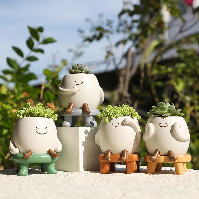 R77 Creative Desk Garden Balcony Decorative Pot & Landscape Flower Container Mini Cute Resin Planter for Succulents