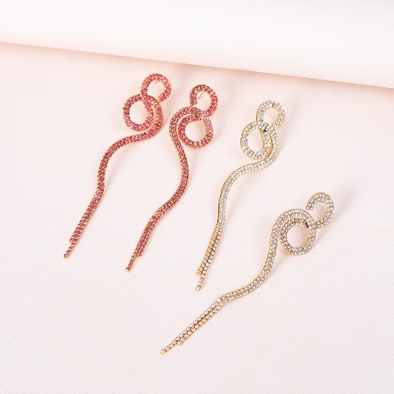 America Hot Sale Claw Settings Diamond Snake Stud Earrings Gold Plated Snake Shaped Tassel Earrings Women Jewelry