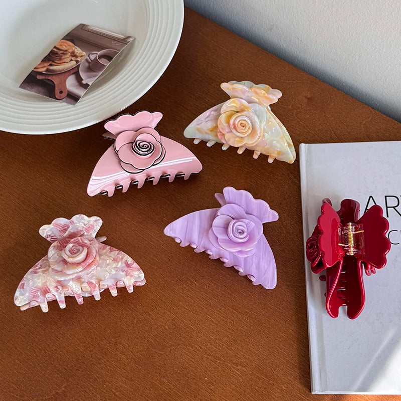 2025 New Acetate Rose Hair Clip Back Head Women's Hair Clip Ornament Large Headpiece Catching Clip for Girls