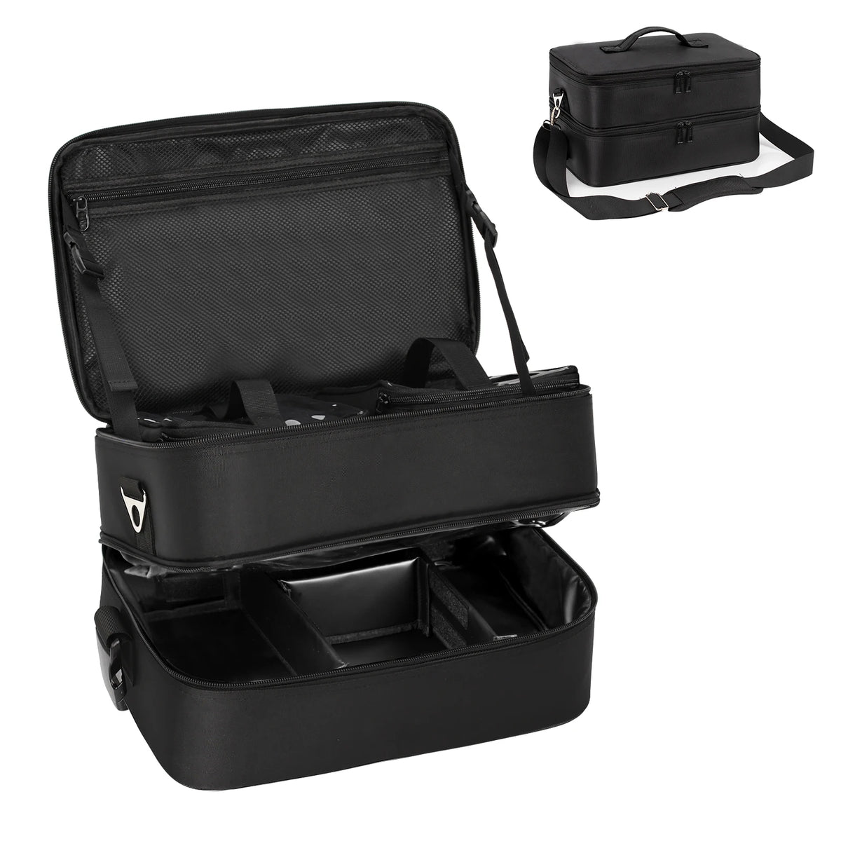 Relavel Makeup Artist Traveling Bag Double Layer Lightweight XL Makeup Travel Case Organizer with 2 Detachable Pouch