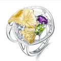 Abiding Fashion Jewelry Natural Custom Mix Gemstone Amethyst Peridot Gold Plated 925 Sterling Silver Ring MegaBDM