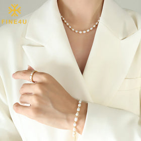 Vintage Stainless Steel Tarnish Free Fresh Water Pearl Gold Plated Wish Gift Necklace Pearl Jewelry Set Women
