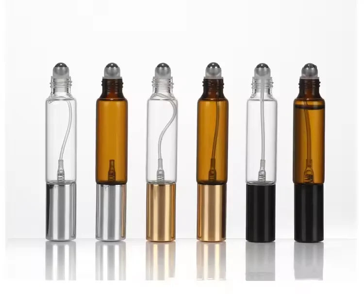 Factory Wholesale New Style 10ml Clear Amber Glass Spray & Metal Roller Perfume Oil Bottle