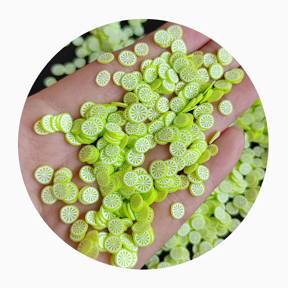 5mm 10mm Green Lemon Lime Polymer Clays for DIY Nail Arts Fruit Crafts Fruit Plastic Klei Mud Particles Slime Filler Slices 500g