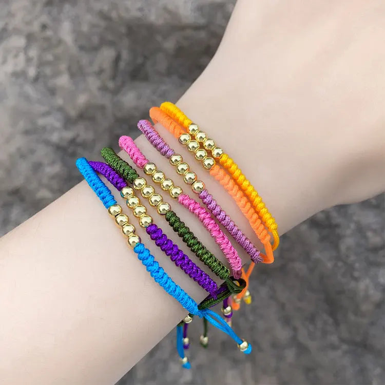 SC Wholesale Handmade Braided Colorful String Bracelet Women Men Adjustable 18K Gold Plated Beads Friendship Couple Bracelet