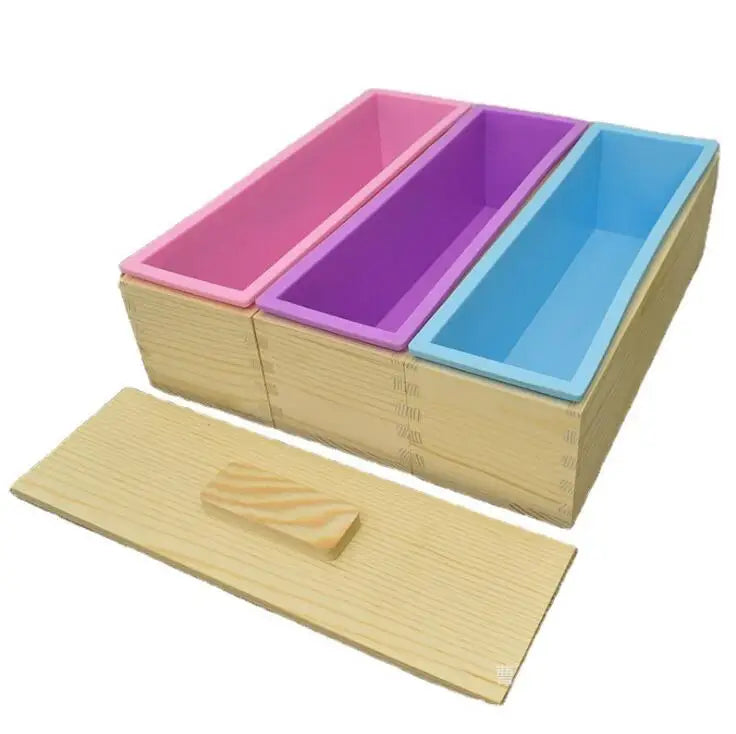 HY Silicone Soap Loaf Molds Wood Box Wooden Covers for Homemade