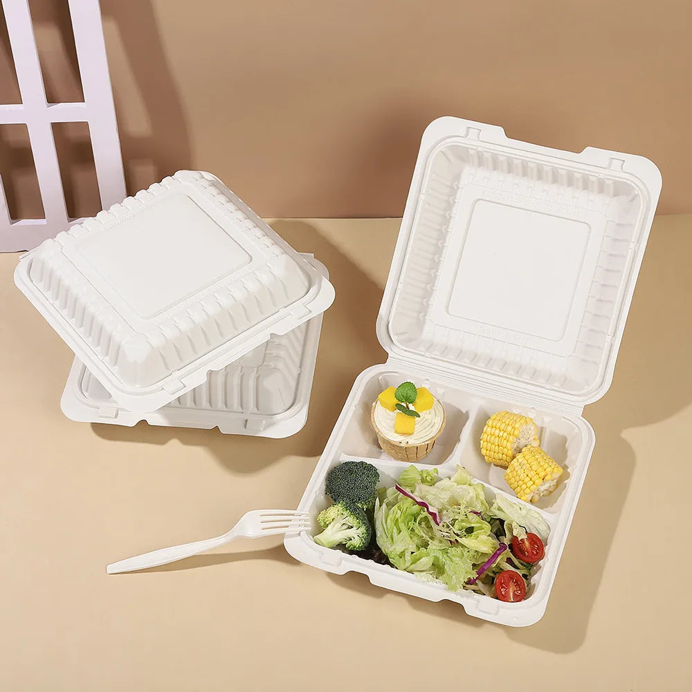 Wholesale Cornstarch Burger Box Microwavable Degradable Disposable Cornstarch Takeaway Lunch Box With Clamshell Box