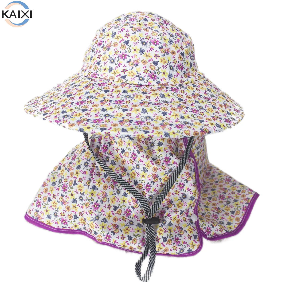 Summer Regular Flower Style Large Brim Tea Picking Hat With Uv Protection and Neck Protection for Outdoor Use