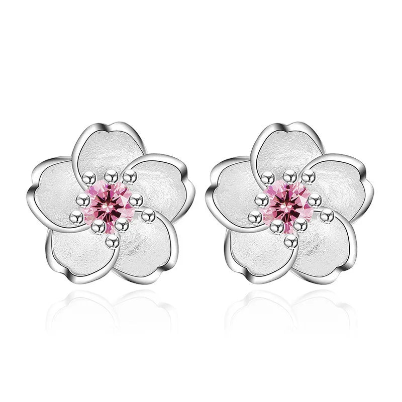 Elegant Fashion Earrings Women's Romantic Cherry Blossom Fresh Earring Handmade Zircon Earring