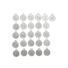 Round 26 A-Z Alphabet Letter Charms Pendant DIY Bracelets Necklace Jewelry Making Craft Wholesale