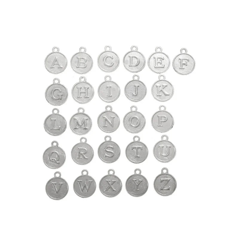 Round 26 A-Z Alphabet Letter Charms Pendant DIY Bracelets Necklace Jewelry Making Craft Wholesale