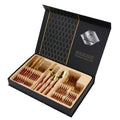 24-Piece Reusable Stainless Steel Cutlery Set Knife Fork Spoon for Tableware Small Black Box