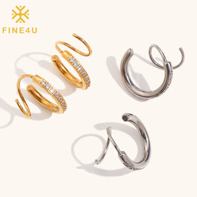 New Dainty Shining 18K Gold Plated Stainless Steel Jewelry Zircon Winding Spiral Twisted Hoop Stud Earring
