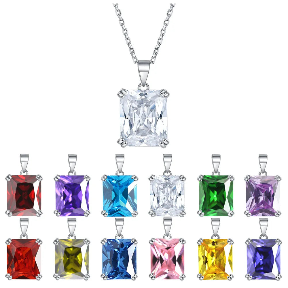 Hot Sale Princess Cut Pendant Original Design Jewelry Women 925 Sterling Silver Birthstone Necklaces