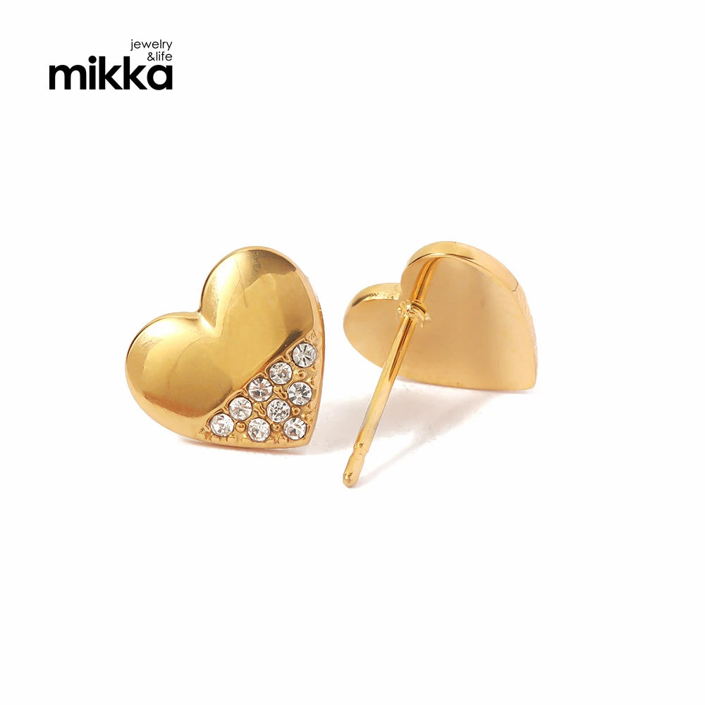 High Quality Heart Cubic Zircon Shiny CZ Stone 18k Gold Plated Stainless Steel Stud Earrings Jewelry