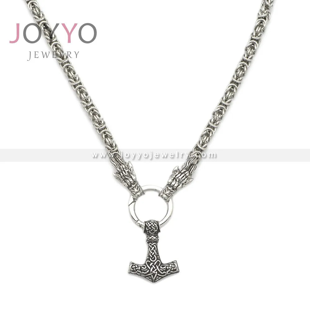Wholesale Punk Jewelry Nordic Vikings Thor's Hammer Pendants Stainless Steel Pendant Dragon Necklace Jewelry Set Necklaces 3pcs