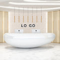 Modern White Reception Desk with LED Wood for Salons Gyms Shops Hotels Spas Schools Hospitals Supermarkets Malls