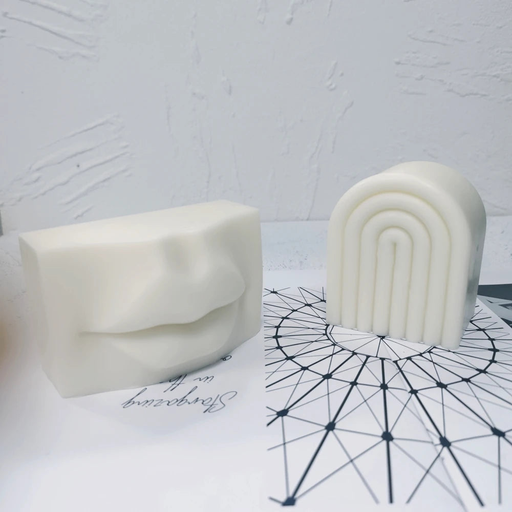 Big Size 2 Design Human Body Artistic Face Mouth Lip Candle Mold Fancy Boho Rainbow Arch Candle Silicone Mold