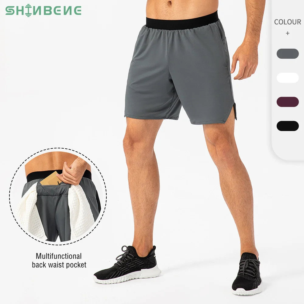 SHINBENE High Quality Elastic Waist Men's Fitness Gym Sport Shorts Plus Size Running Shorts With 3 Pockets