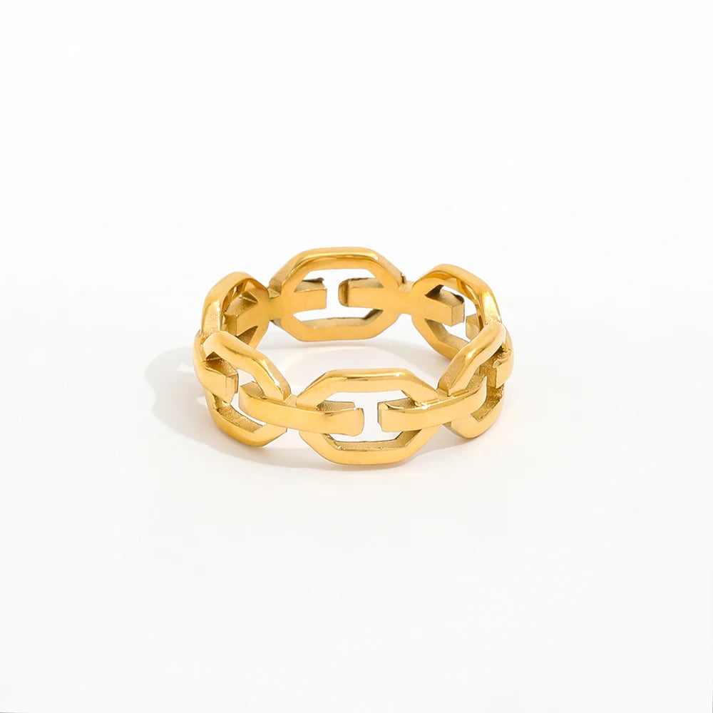 Joolim Jewelry 18K Gold Plated Chunky Hollow Link Chain Stainless Steel  Rings for Women Tarnish Free & Waterproof