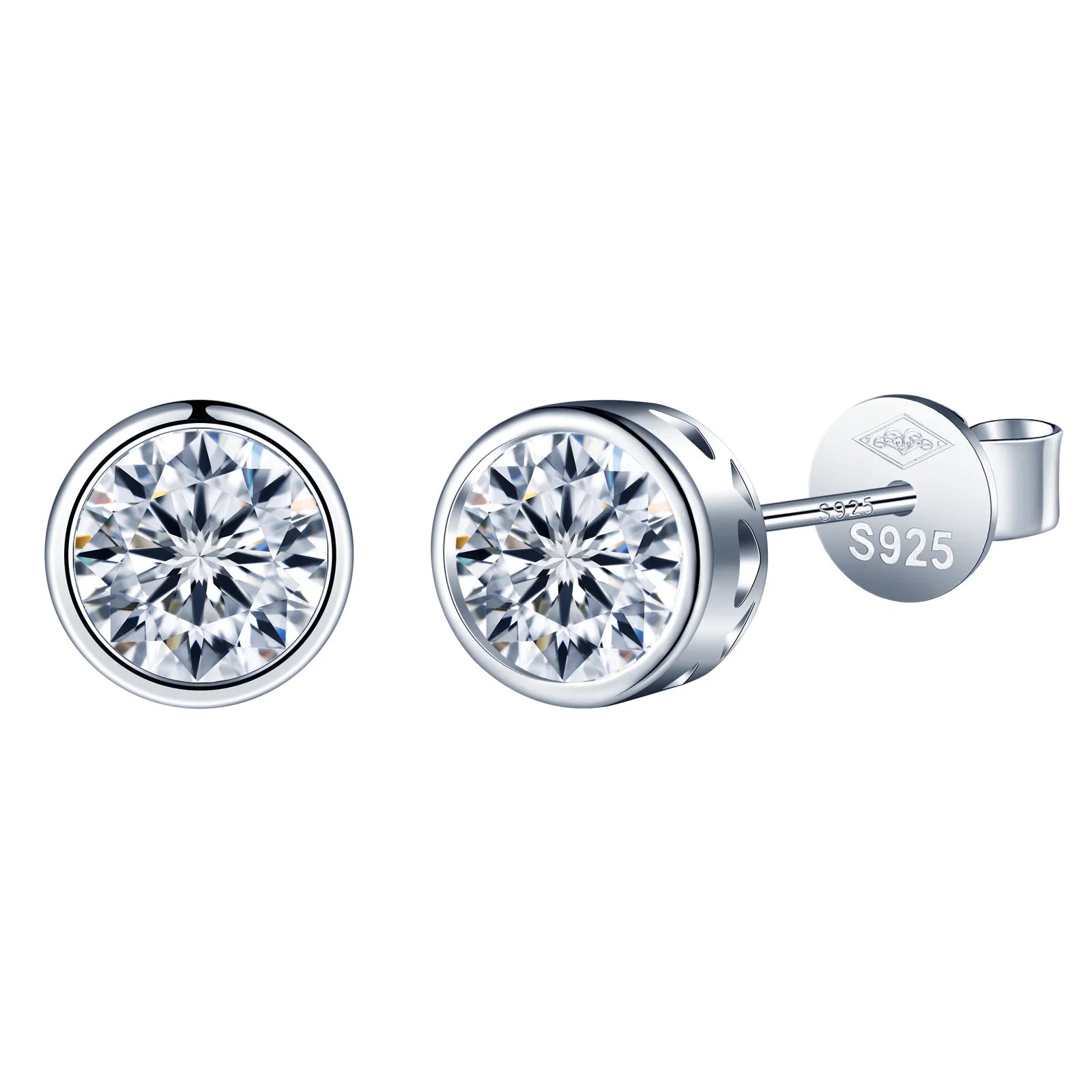 0.5ct 1.0ct D Color VVS1 Bezel Setting Classic Moissanite Studs Round Cut Loose Gemstones S925 Sterling Silver Earrings