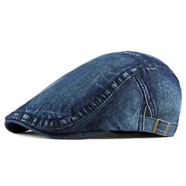 MIO Classic Fashion Washed Newsboy Hat Cotton Denim Newsboy Hat Breathable Cool Top Ivy Beret Hat