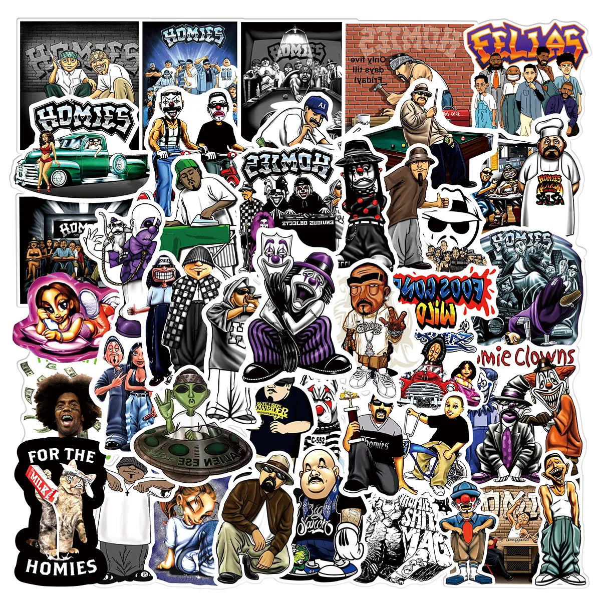 50Pcs US Style Homies Decorative Stickers for Teen Kids Suitcase Laptop Bike Guitar Water Bottle Skateboard Vinyl PVC Decals