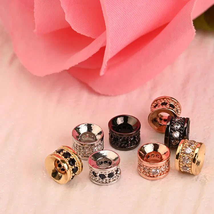 4 Colors Brass Cubic Zirconia Spacer Beads Round Micro Pave CZ Beads Rondelle Rhinestone Beads for DIY Jewelry Making