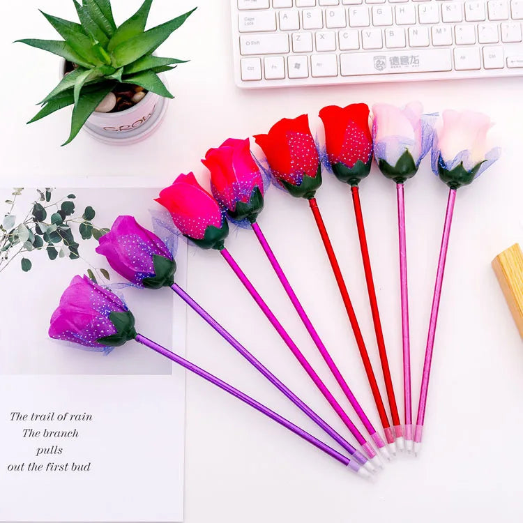 Creative Cartoon Pen Rose Flower Cute Ballpoint Pen Gel Valentine's Day Flower Pen
