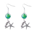 Summer Mermaid Starfish Charm Earrings Fashion Ladies Jewelry Handmade Antique Silver Plated Statement Girl's Dangling Earrings