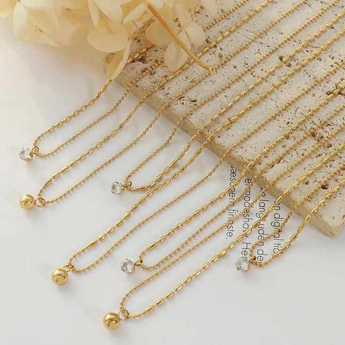 Dropshipping Dainty 18k Pvd Gold Plated Stainless Steel Charms Beads Zircon Pendant Gold Necklace