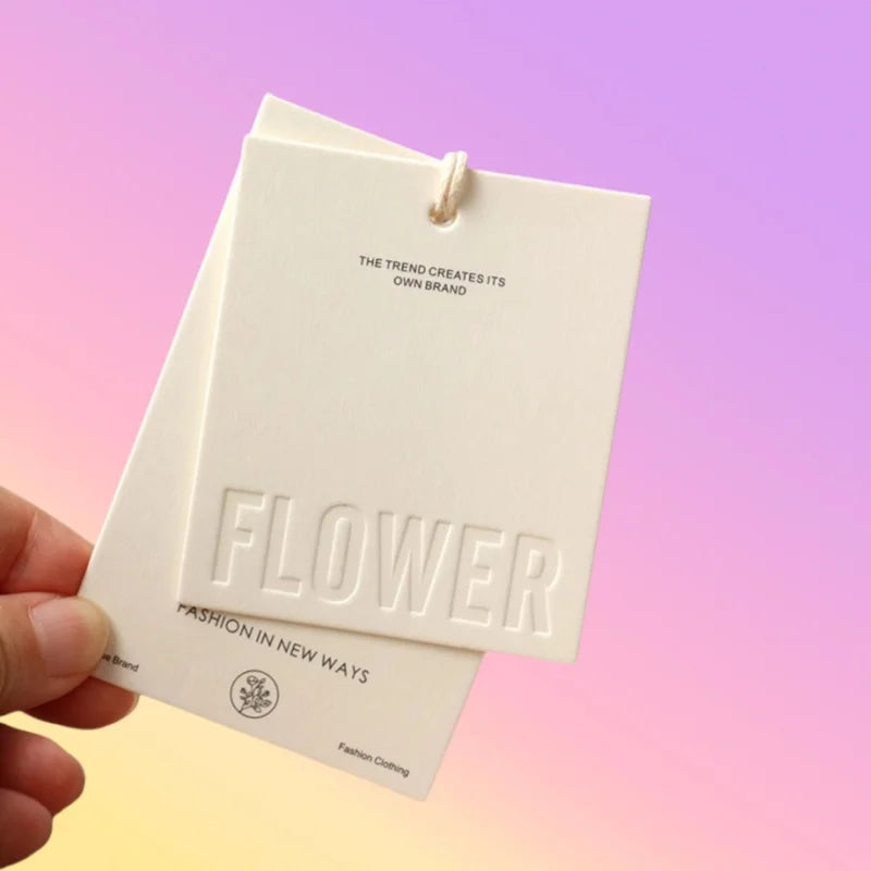 Eco-friendly Recycled Paper Customized Debossed & Embossed Hang Tags for Garments Shoes Bags with String