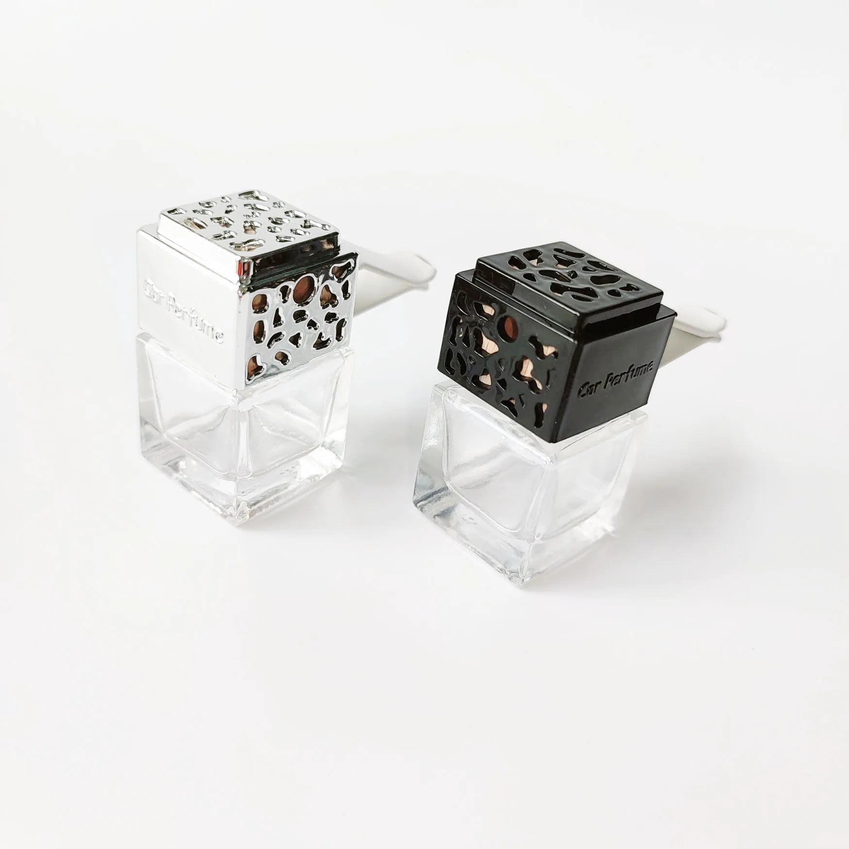 8ml Square Shape with Metal Clip Car Perfume Glass Bottles Empty Hanging Car Diffuser Bottle