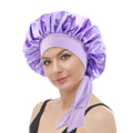 Hot Sale New Pure Color Adjustable Double Sided Silky Satin Hair Bonnet for Women Sleeping Pink Bonnet With Headband