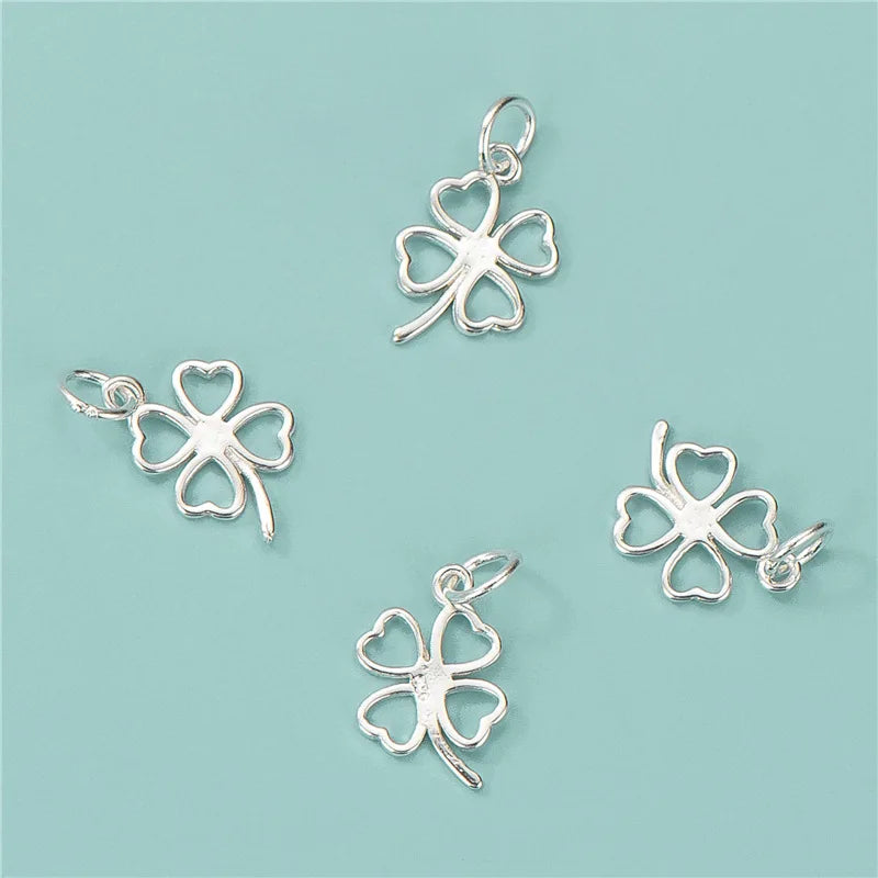 S925 Sterling Silver Four-Leaf Clover Pendant Handmade DIY Accessories for Necklace & Bracelet Fine Rope Jewelry Materials