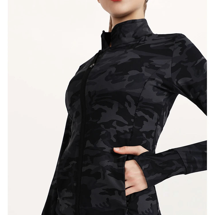 1Pcs Slim Fitting Camo Print Zipper Horse Riding Training Jacket Polo Workout Shirt Ladies Horse Riding Tops Equestrian Clothing
