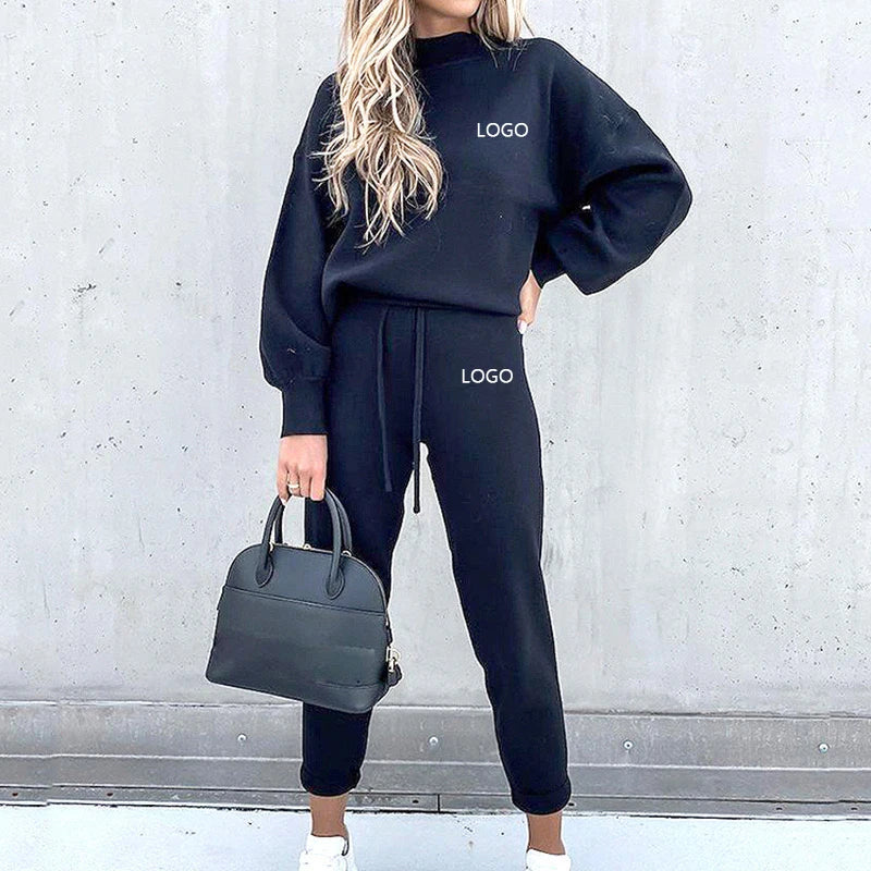F240064 Custom Logo Women's Sports Wear Outfit Tracksuit Women Two Pieces Oversize Loose Jogger Sweatpants and Plus Hoodie Set