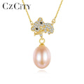 CZCITY 925 Sterling Silver Freshwater Pendant Cz Cubic Zirconia Bear Unique Summer Pearl Koala Necklace