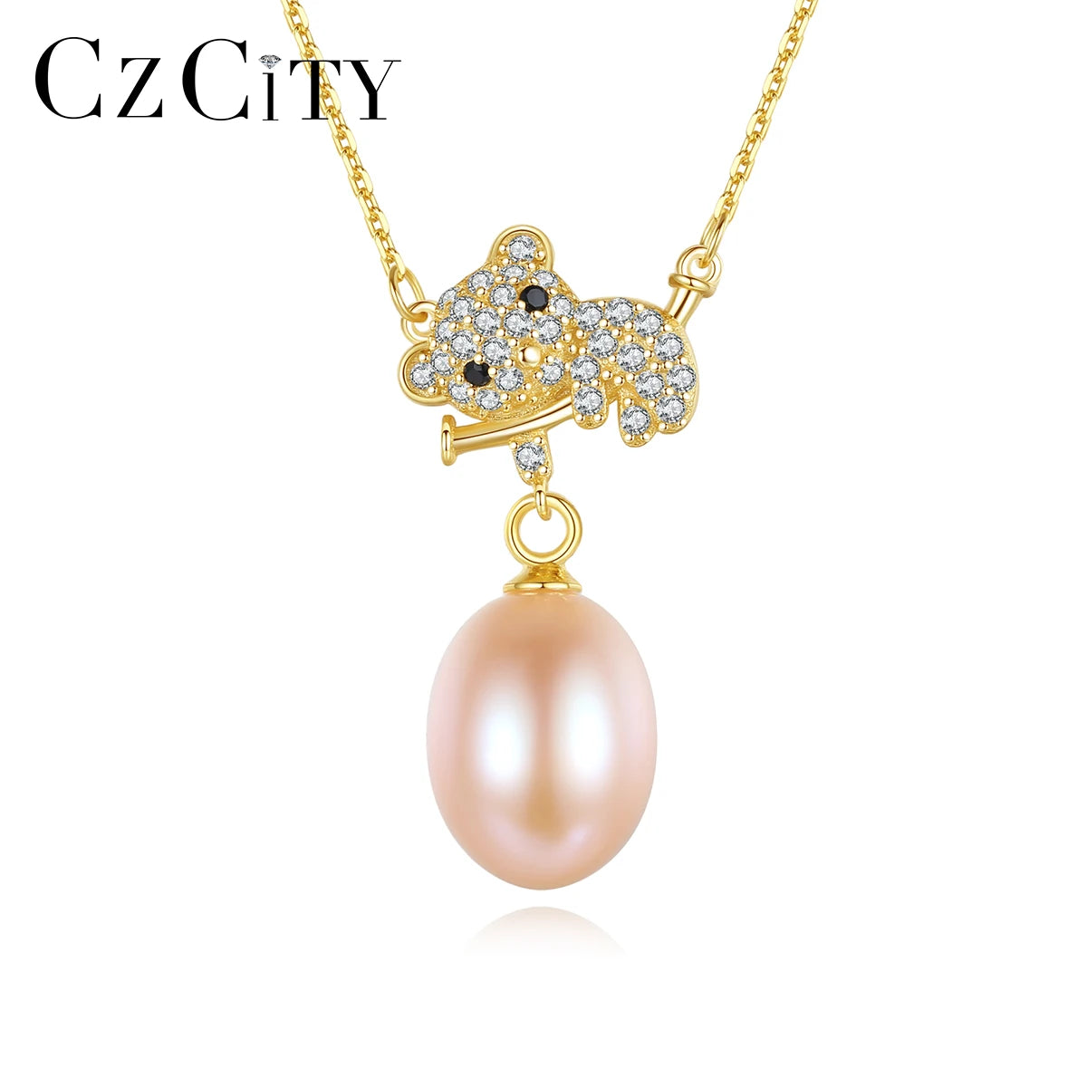 CZCITY 925 Sterling Silver Freshwater Pendant Cz Cubic Zirconia Bear Unique Summer Pearl Koala Necklace