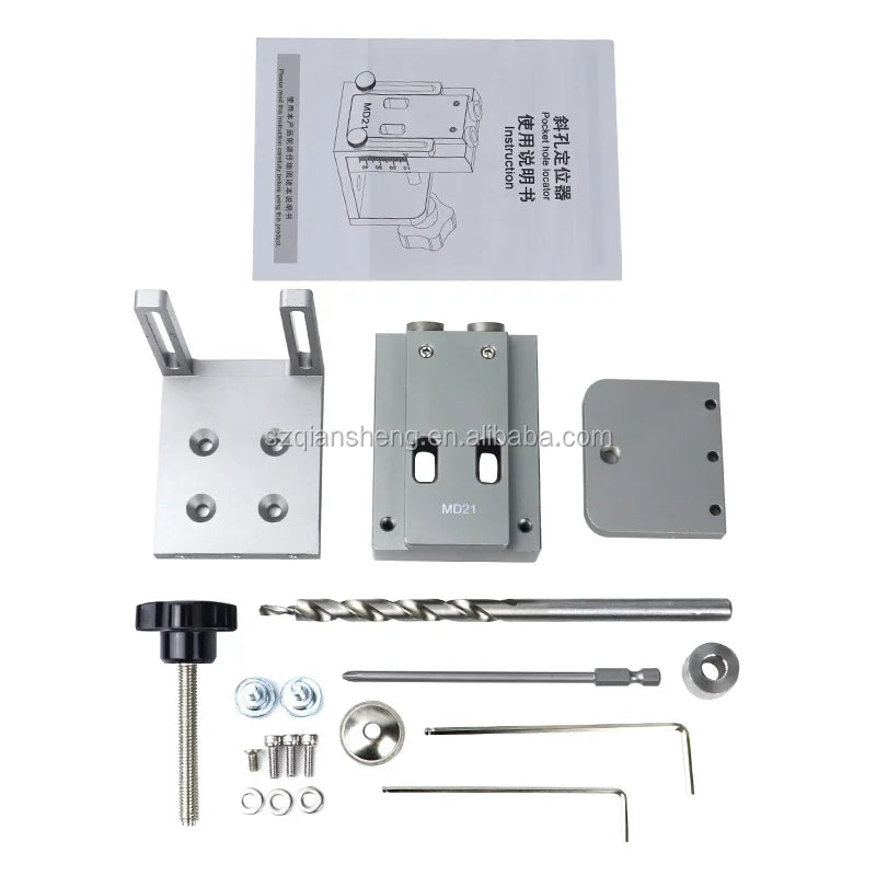 Woodworking Pocket Hole Locator Jig Kit With 9mm Step Drill Bit Angle Drill Guide Tools