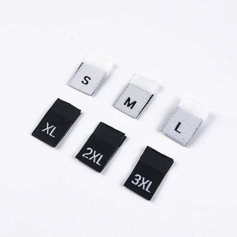 Custom S M XX Luxury Fabric Garment Size Abels Clothing Neck Hang Tags Ogo Print Center Fold Woven Tags Custom Packaging Abels